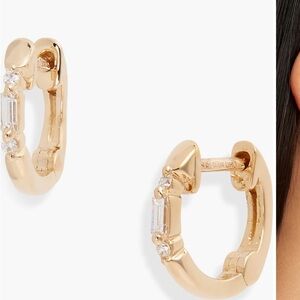 Dana Rebecca Designs Sadie Pearl Mini Baguette Diamond Huggie Hoop Earrings 14K